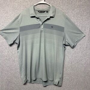 Travis Mathew Mens XXL Performance Golf Polo Shirt Light Green Stripes Stretch